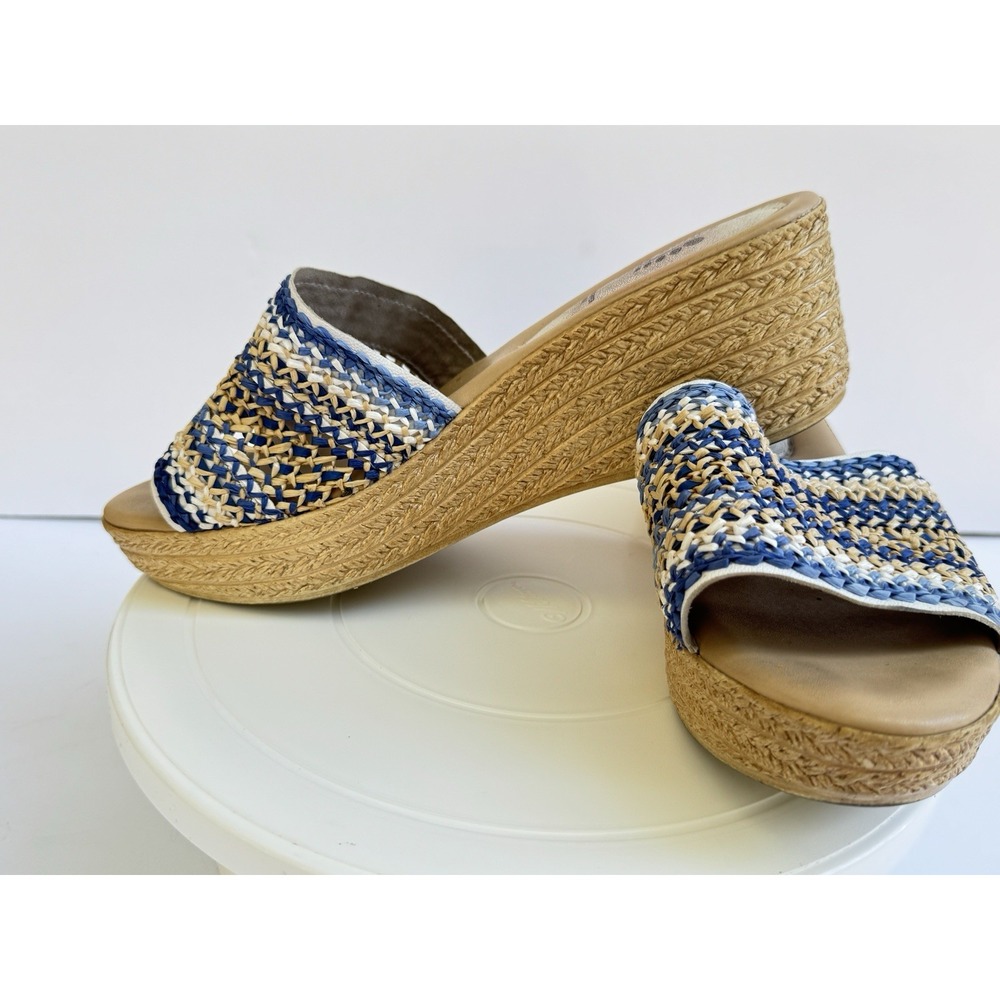 SPRING STEP Sandals Womens 40 Multicolor Leather Slip-Ons Wedge Padded 1.5"Heel